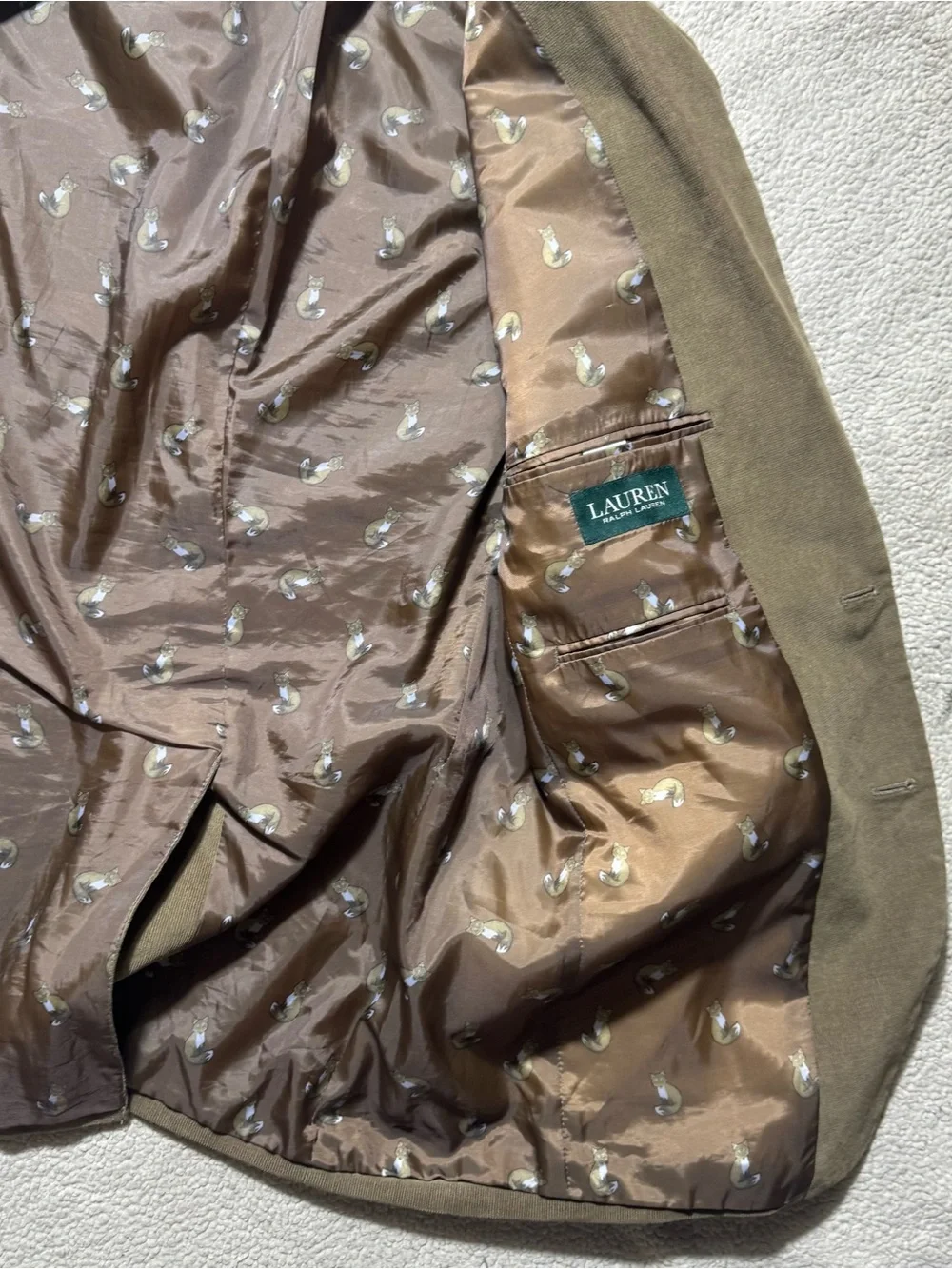 Lauren Ralph‎ Lauren Jacket Mens 39L Brown Blazer Fox Print Lined Elbow Pads